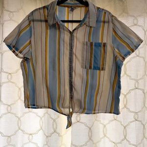 Mustard yellow, light pink, baby blue, navy blue, and white, blouse